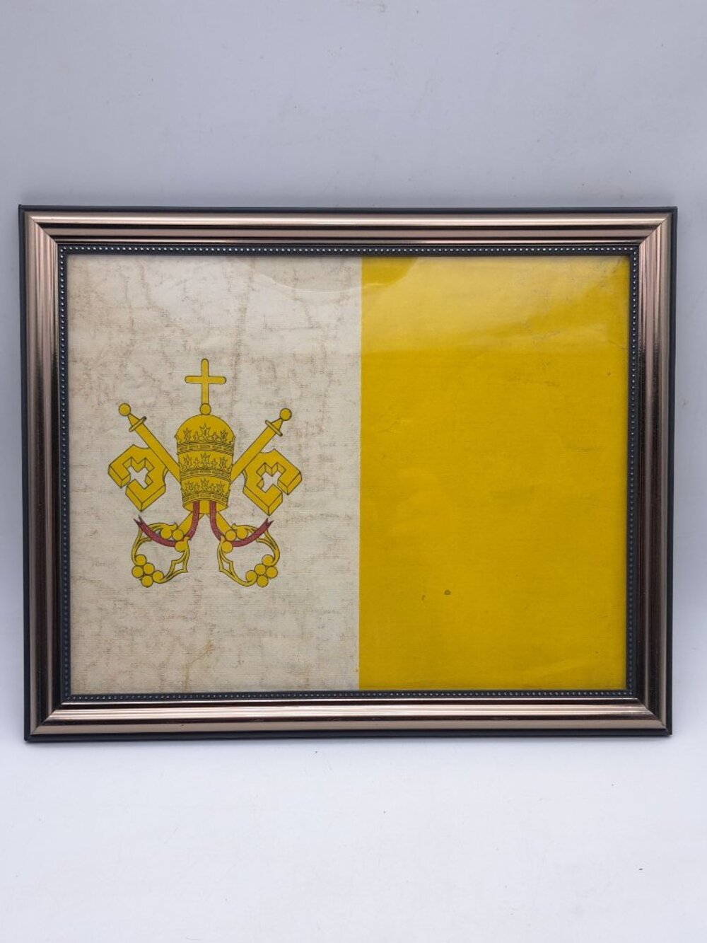 Antique Framed Processional Catholic Papal Flag